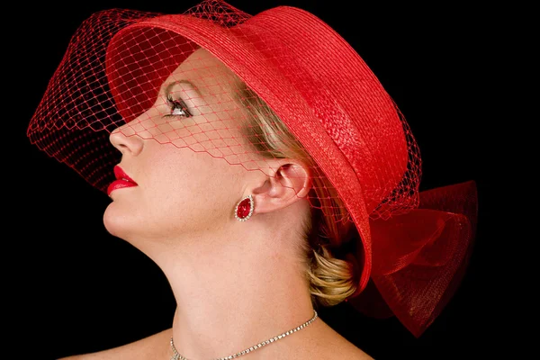 Kırmızı şapkalı Retro lady — Stok fotoğraf