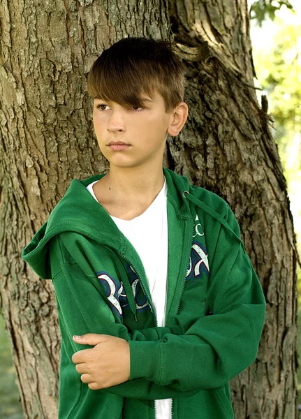 Kleiner Teenager Junge von Baum — Stockfoto