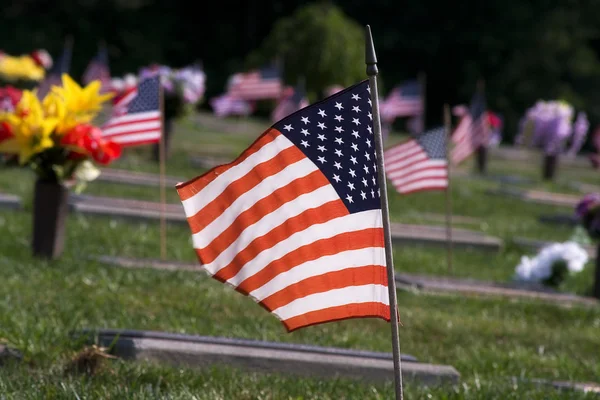 Americká vlajka na hřbitově — Stock fotografie