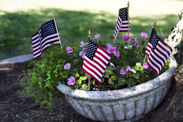 Bandiere americane fioriera — Foto Stock