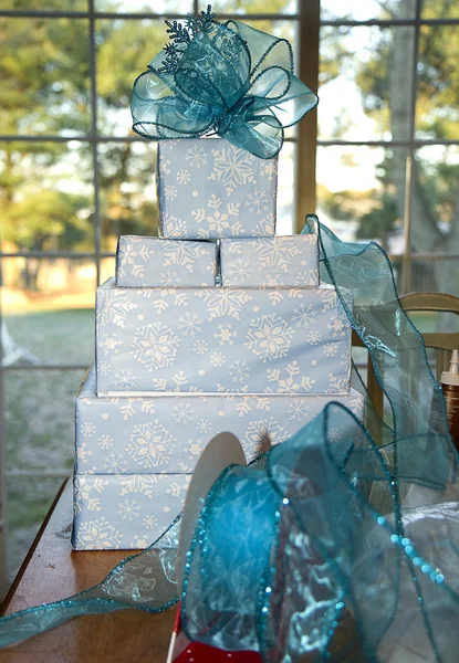 Modrý vánoční balení — Stock fotografie
