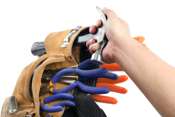 Close up shot of a person holding hammer — Stock Photo, Image