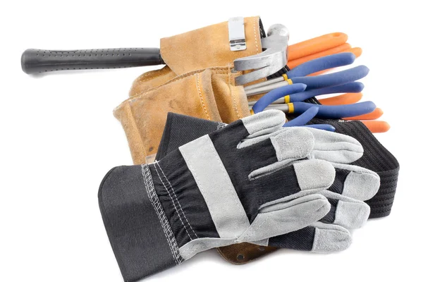 Construction tool belt ad gloves — Stock Photo, Image