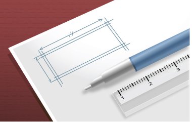 White pad with ball pen and ruler image