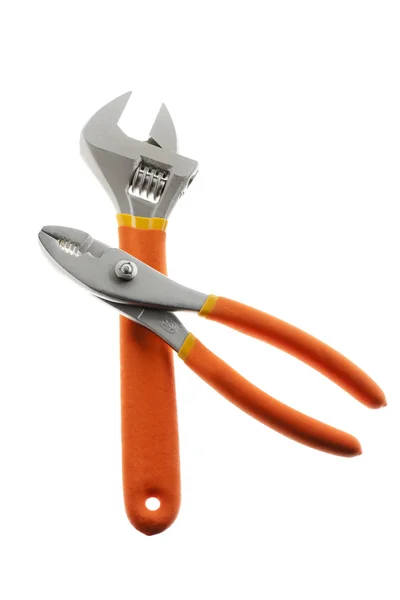 Wrench and plier on white — Stock Photo, Image