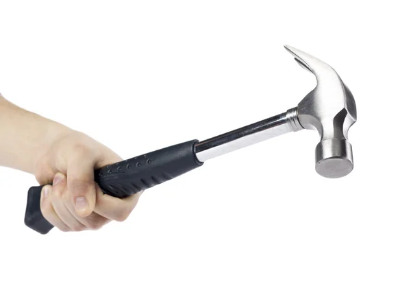 Human hand holding a steel hammer — Stock Photo, Image