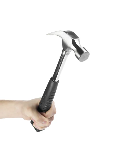 Hand som håller en stål hammare — Stockfoto