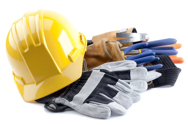Hard hat and gloves — Stock Photo, Image