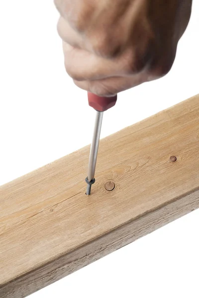 Schraube wird in Holz getrieben — Stockfoto