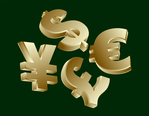 ドル、ユーロ、円、ポンドの通貨記号 — ストックベクタ