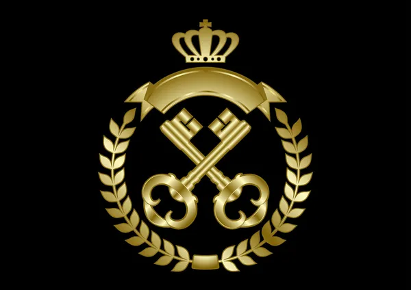 Dos llaves de oro enmarcadas con una corona de laurel — Vector de stock