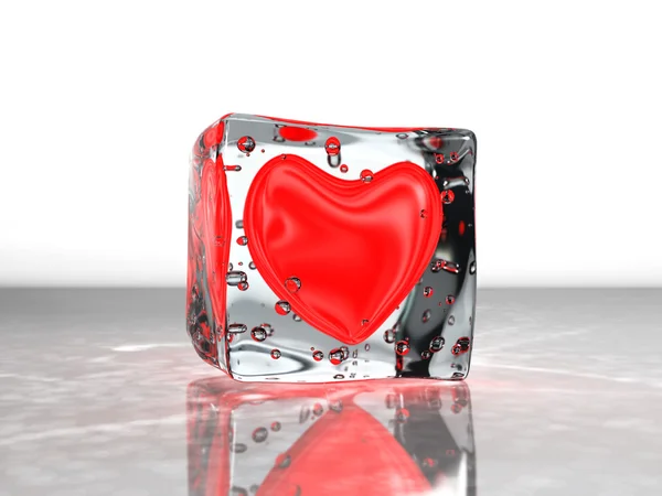 Corazón rojo congelado en hielo — Foto de Stock
