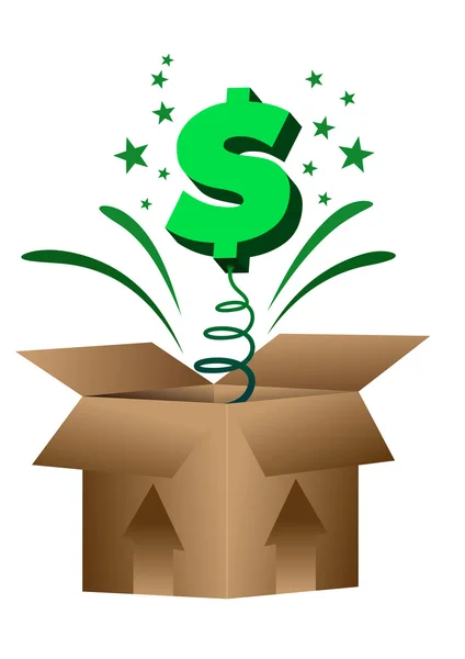 Dollar jumping out of the box — Stock Vector