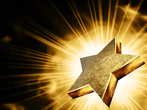 Gold star in the rays — Stock Photo, Image