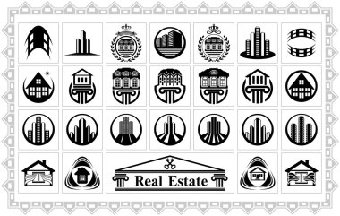 Set of stylized images of various houses and buildings clipart