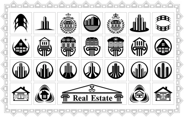 stock vector Set of stylized images of various houses and buildings