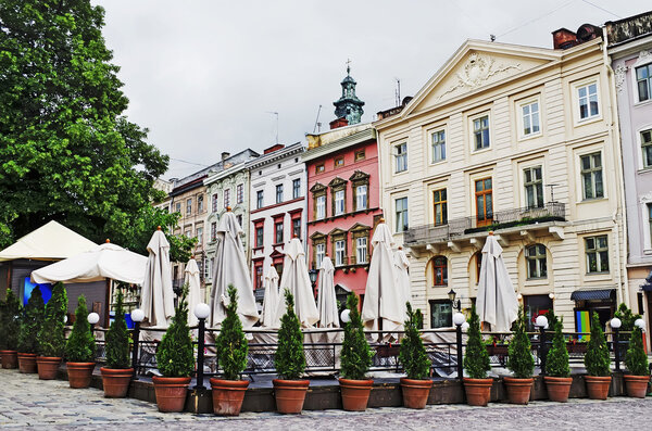 General view of the center Lvov city, Ukraine. In the Lvov city will be held EURO 2012.