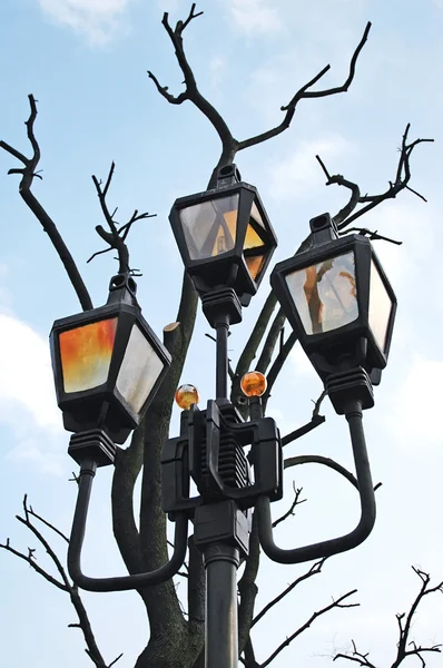 Lampy uliczne i drzewo — Zdjęcie stockowe