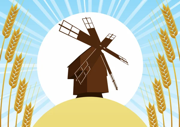 Mill on the background of the wheat fields-3 — Stock Vector