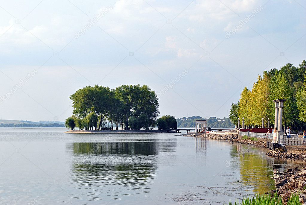 Lovers Island on the Quay of the Town lake in Ternopil
