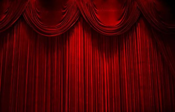Červené sametové jeviště divadla záclony — Stock fotografie