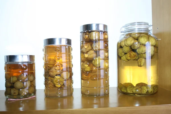 stock image Pickle Japanese plum liqueur in glass jar