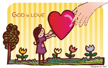 God is love by hand on the background of the flower and the tree clipart