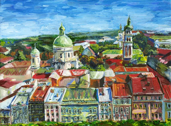 Панорама старого Львова — стокове фото