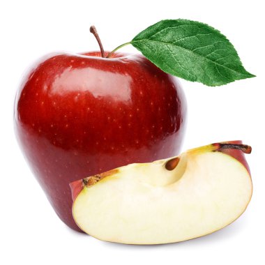 Kırmızı elma ve elma yarısı