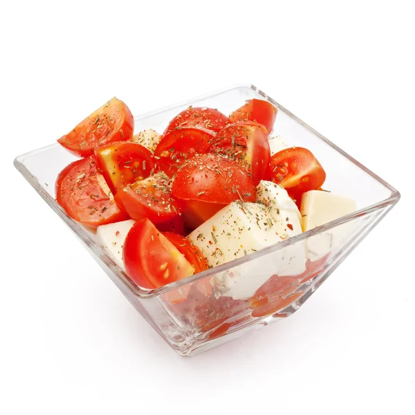 Roma tomato salad with feta and garlic — Stock Photo, Image