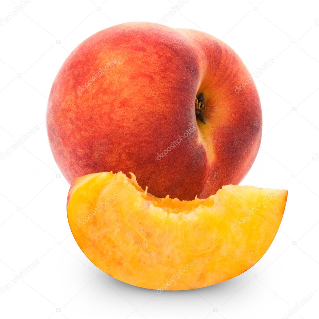 Fresh peach fruits and half