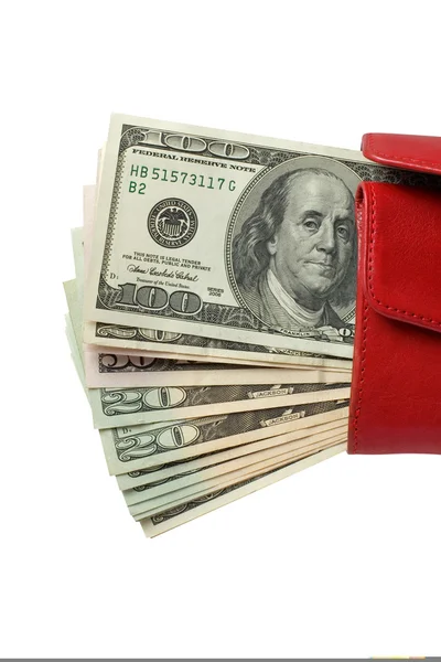 Red purse with money — Stock Photo, Image