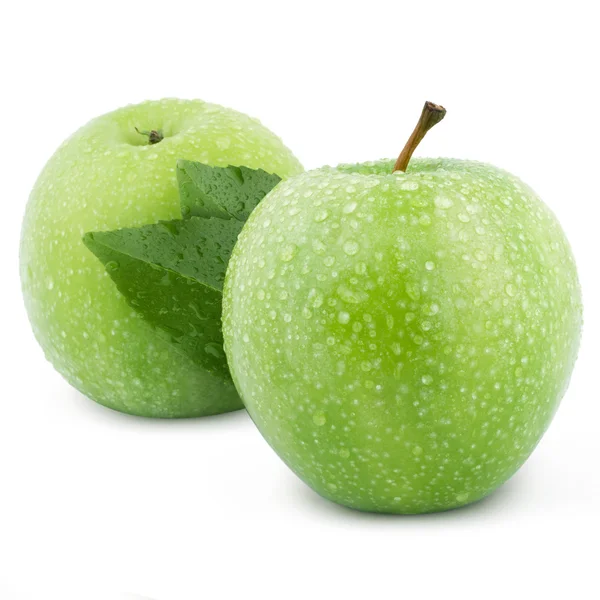 Mokré zelená jablka — Stock fotografie