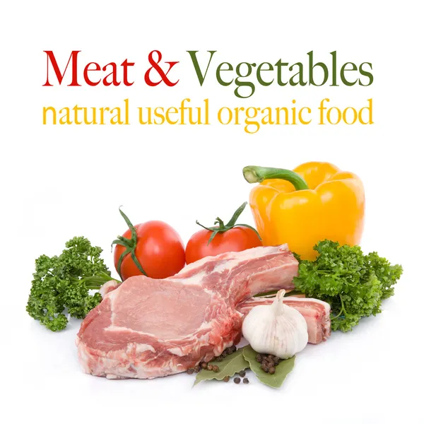Carne e produtos hortícolas frescos em bruto — Fotografia de Stock