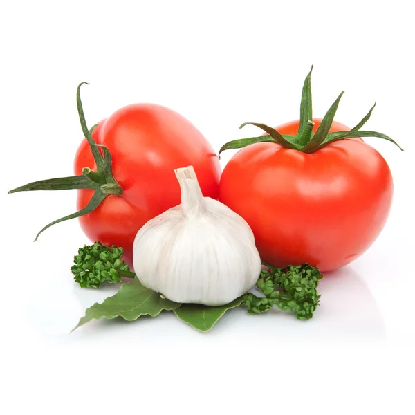 Verse tomaat groenten te knoflook — Stockfoto