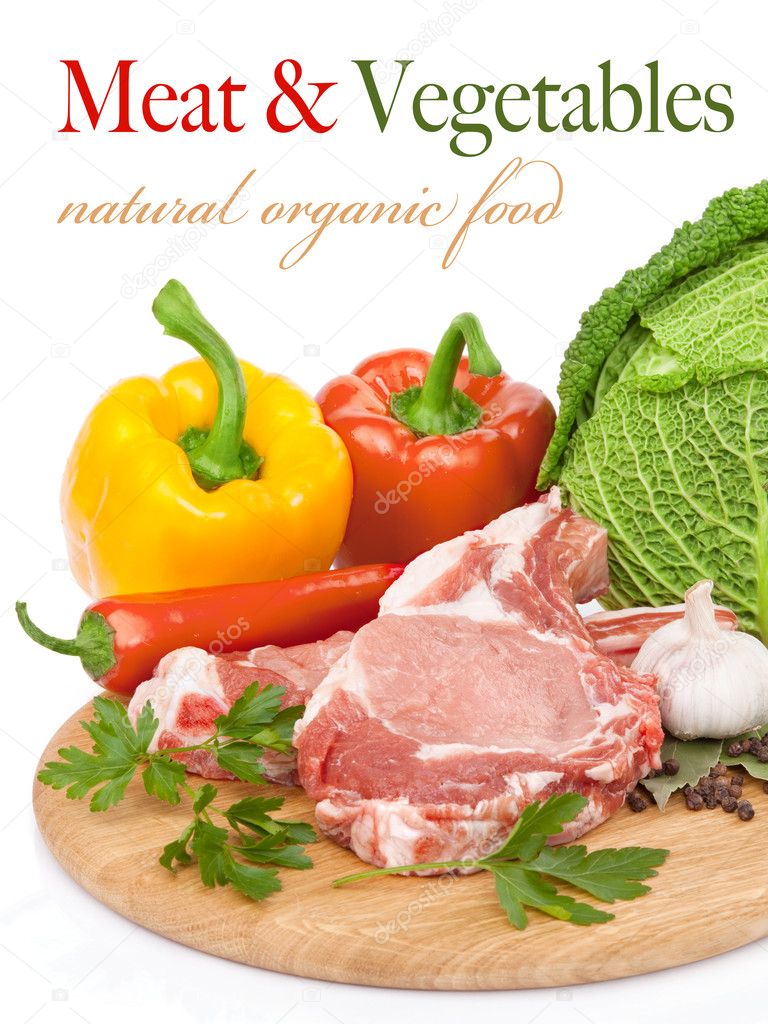 Raw meat and vegetables