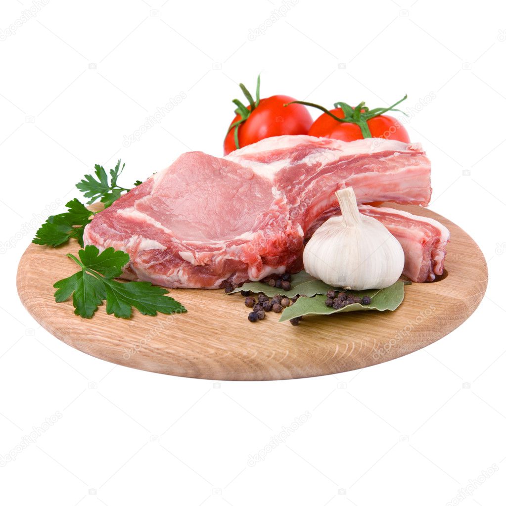 Raw meat and vegetables