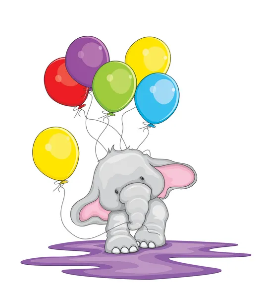 Elefante bonito andando com balões ilustração vetorial — Vetor de Stock