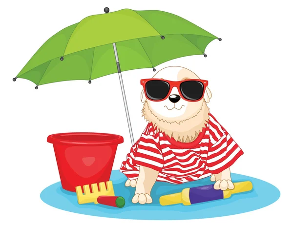 Cane carino seduto sotto l'illustrazione vettoriale ombrello — Vettoriale Stock