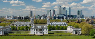 View of London City with Canary Wharf and National Maritime Museum clipart
