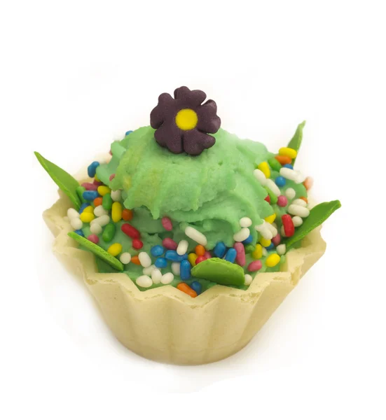 分離された緑のカップケーキ — ストック写真