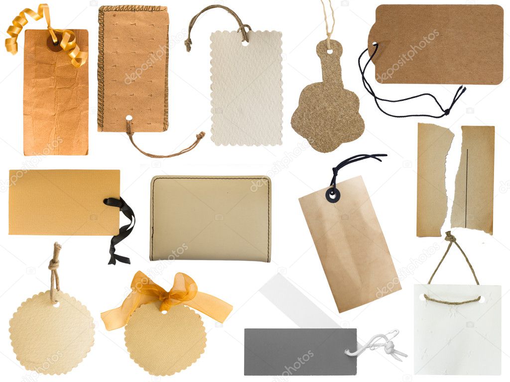 Collection of various tags or address labels isolated on the white background