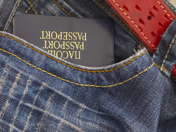 Passport in the jeans pocket — Stock Photo, Image