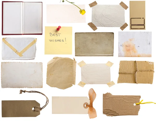 Samling av noter, vintage sidor, taggar, papper — Stockfoto