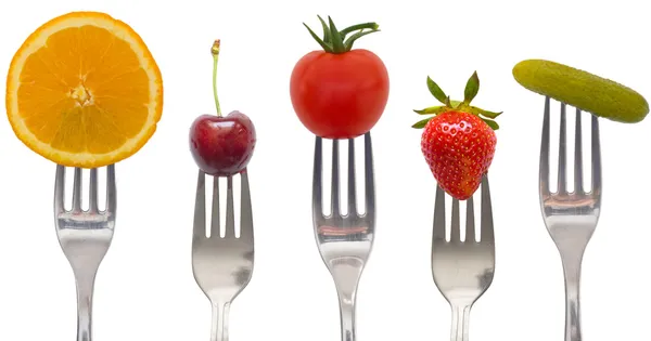 Diéta fogalma, snack a zöldségek és gyümölcsök — Stock Fotó