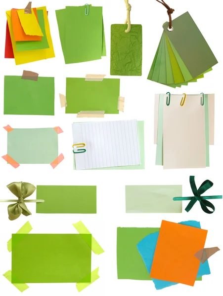 绿色的笔记和标签集合 — 图库照片
