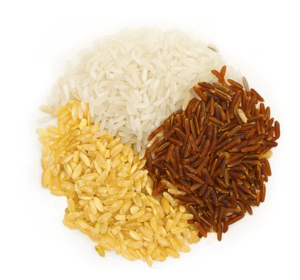 Τρεις διαφορετικούς τύπους ρύζι, δημιουργώντας ένα κύκλο — Φωτογραφία Αρχείου