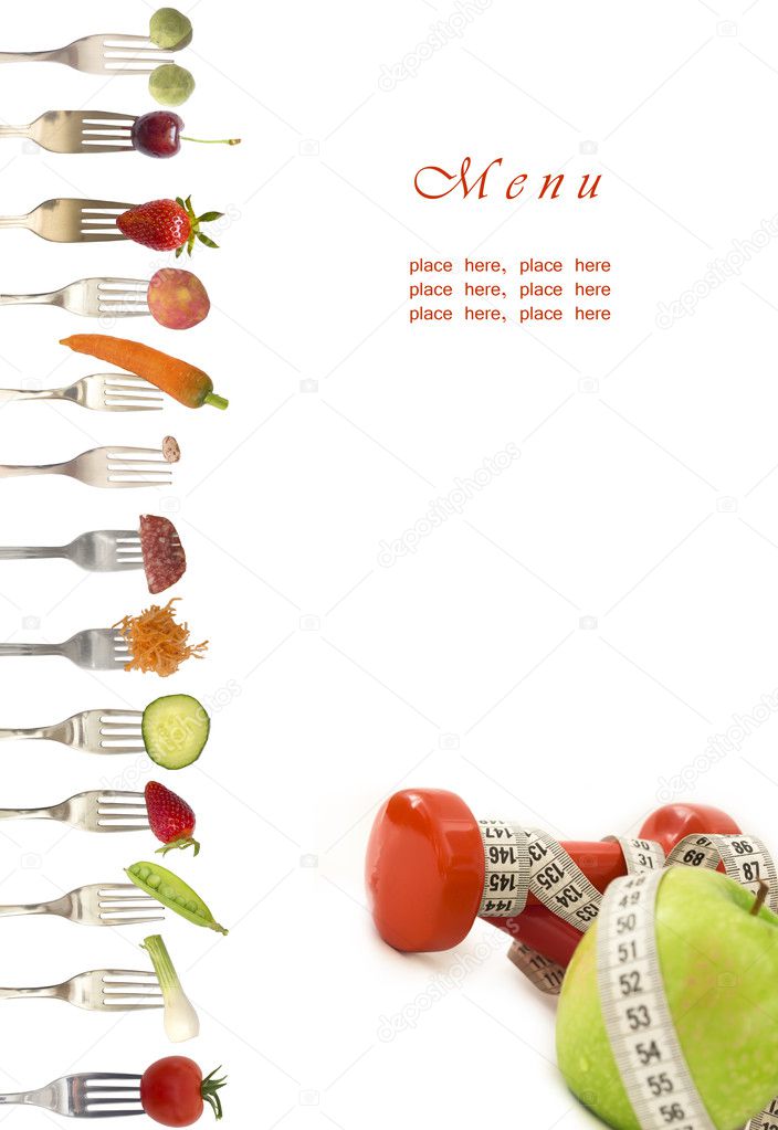 Diet menu with vegetables and fruits