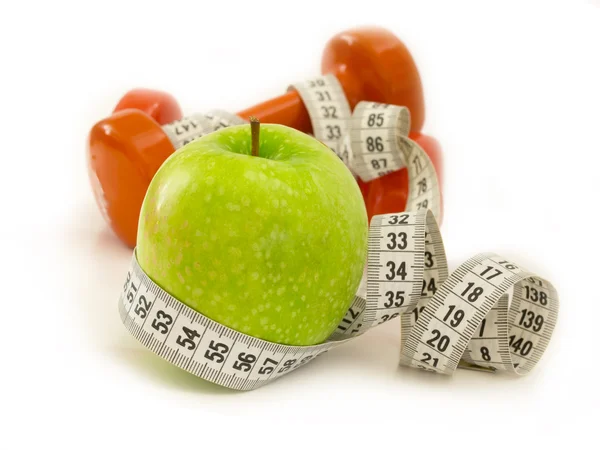 Diet concept, apple and measuring tape — Stock Photo, Image