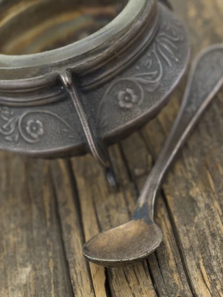 Vintage spoon and pot — Stok fotoğraf